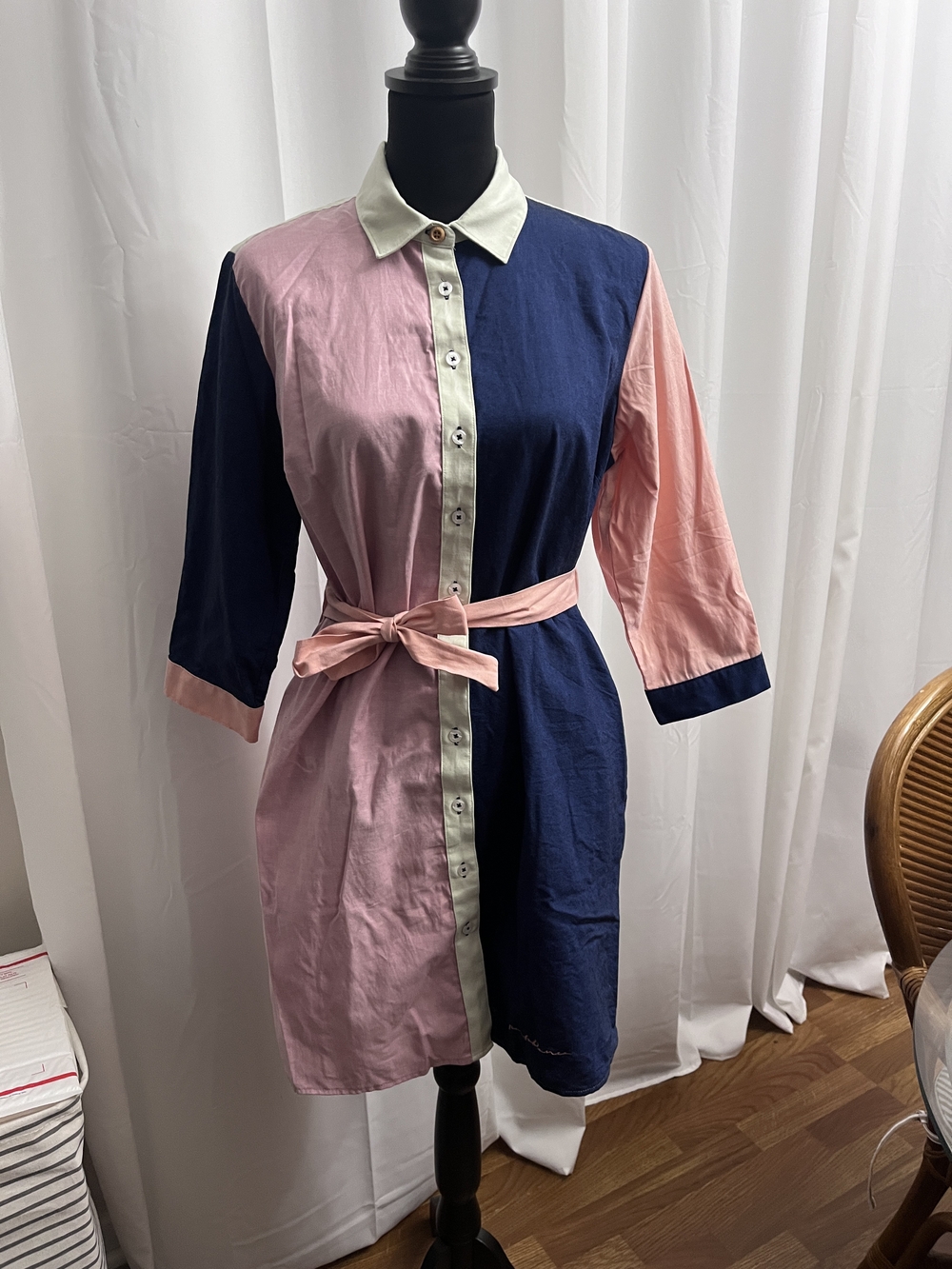 Photo Blanco Mexico Color Block Shirt Dress Women's Medium 100% Cotton NWOT